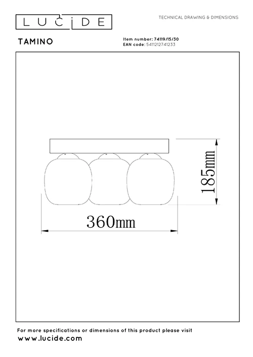 Lucide TAMINO - Lámpara de techo - LED Regul. - 3x5,6W 3000K - Negro - técnico